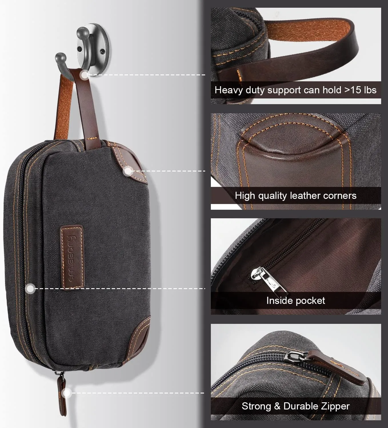 emissary Toiletry Bag for Men, Canvas Travel Toiletry Bag Men's Dopp Kit, Water-resistant Bathroom Bag Mens Shaving Kit, Travel Kit Small Bags, Shaving Bag, Toiletry Bags