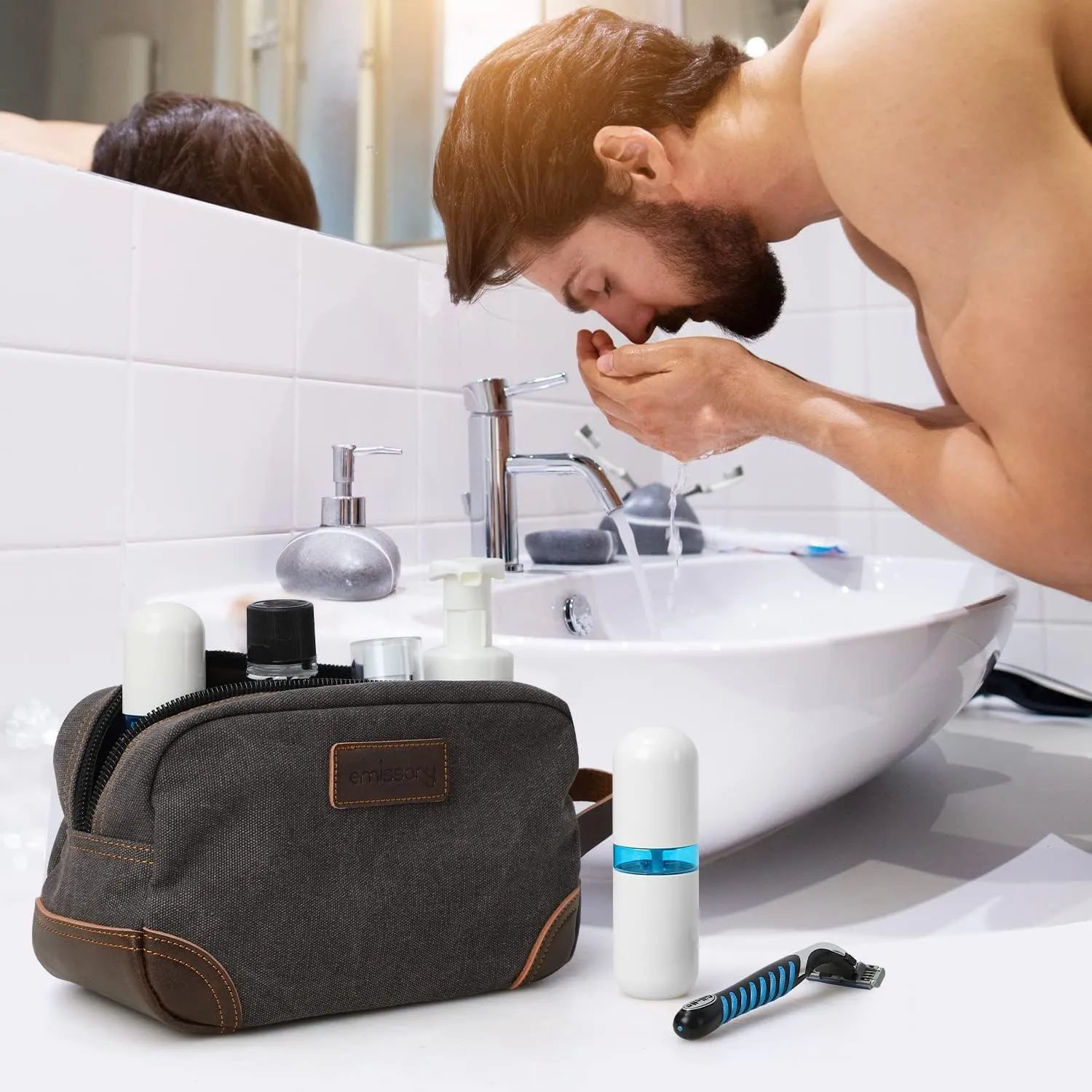 emissary Toiletry Bag for Men, Canvas Travel Toiletry Bag Men's Dopp Kit, Water-resistant Bathroom Bag Mens Shaving Kit, Travel Kit Small Bags, Shaving Bag, Toiletry Bags