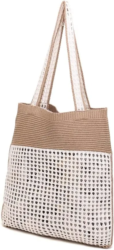 ENBEI Beach Bag Crochet Tote bag for Women,Aesthetic Boho Large Bag,Foldable&Lightweight,Shopping,Beach,Travel,Daily Use