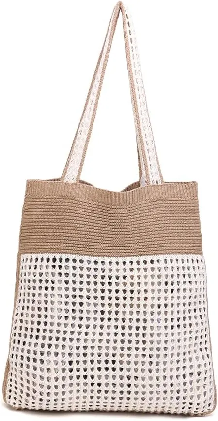 ENBEI Beach Bag Crochet Tote bag for Women,Aesthetic Boho Large Bag,Foldable&Lightweight,Shopping,Beach,Travel,Daily Use
