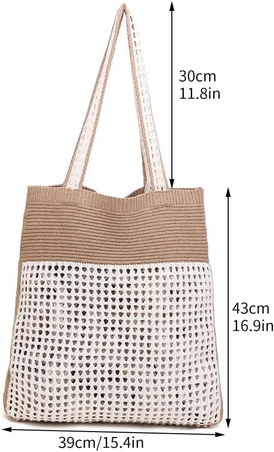 ENBEI Beach Bag Crochet Tote bag for Women,Aesthetic Boho Large Bag,Foldable&Lightweight,Shopping,Beach,Travel,Daily Use