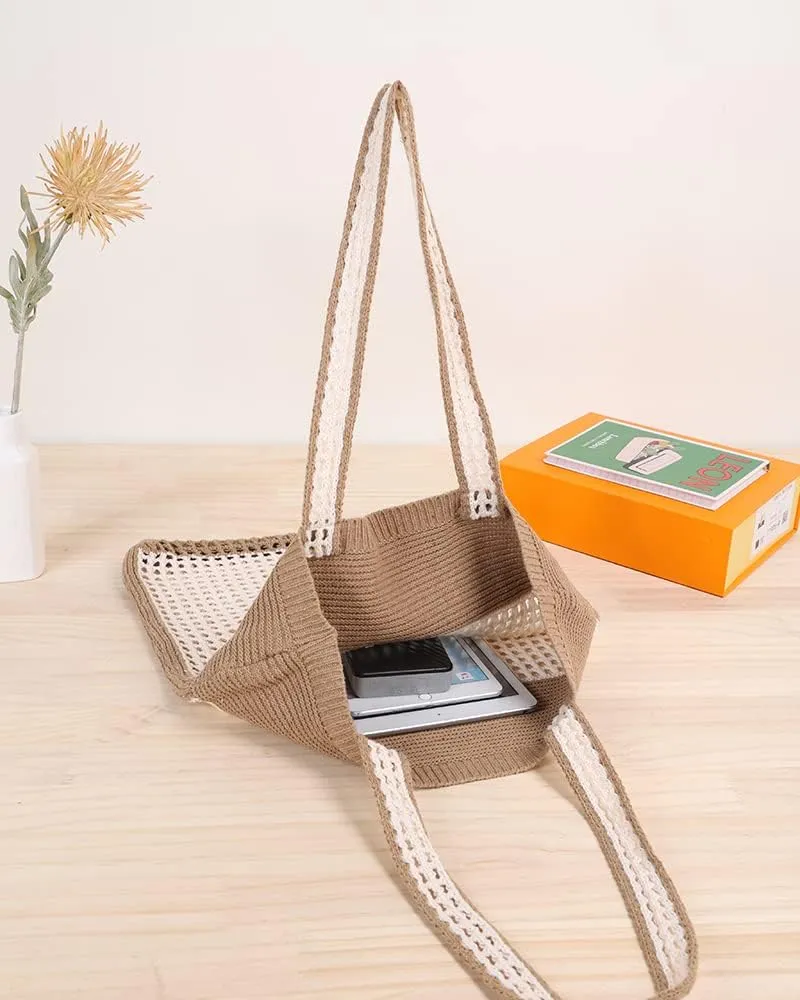ENBEI Beach Bag Crochet Tote bag for Women,Aesthetic Boho Large Bag,Foldable&Lightweight,Shopping,Beach,Travel,Daily Use