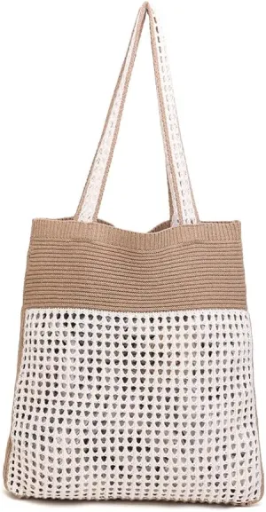 ENBEI Beach Bag Crochet Tote bag for Women,Aesthetic Boho Large Bag,Foldable&Lightweight,Shopping,Beach,Travel,Daily Use