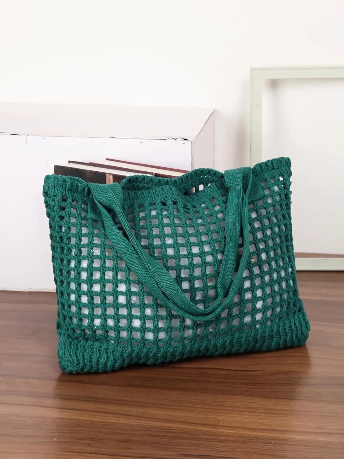 ENBEI Women's Beach Tote Bag, Crochet Knit Hollow Design, Stylish Tote for Beach,Travel and Everyday Use Aesthetic Handbag