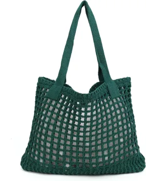 ENBEI Women's Beach Tote Bag, Crochet Knit Hollow Design, Stylish Tote for Beach,Travel and Everyday Use Aesthetic Handbag