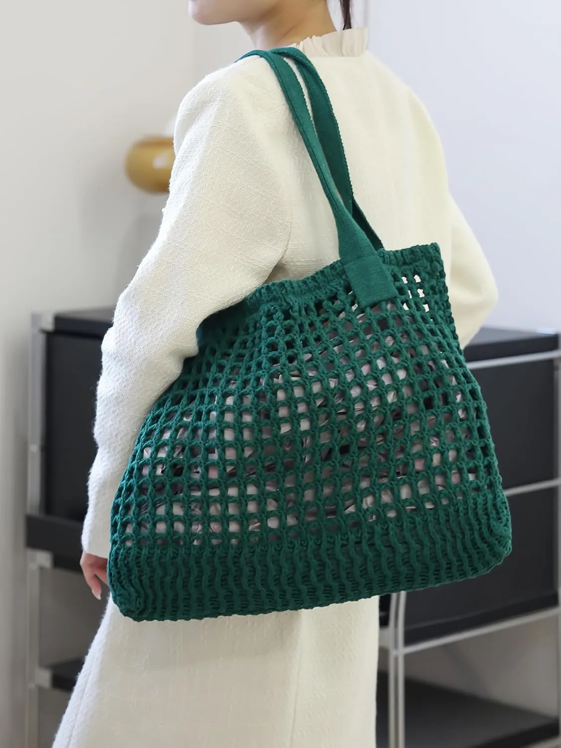 ENBEI Women's Beach Tote Bag, Crochet Knit Hollow Design, Stylish Tote for Beach,Travel and Everyday Use Aesthetic Handbag