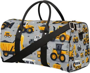 Engineering Vehicle Pattern Travel Duffel bag for Men Women Weekender Overnight Bag Gym Bag Carry On Luggage Bags for Yoga Workout Sports