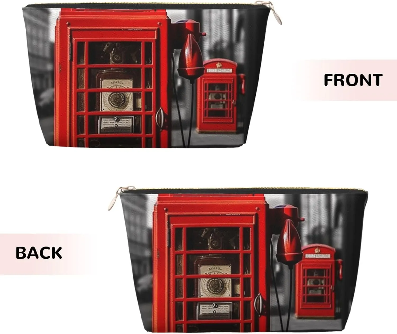 England Uk Retro London Telephone Cosmetic Bag Pu Leather Waterproof Makeup Bag Portable Travel Toiletry Bag Organizer Gold Zipper Pouch For Women Ladies Gift