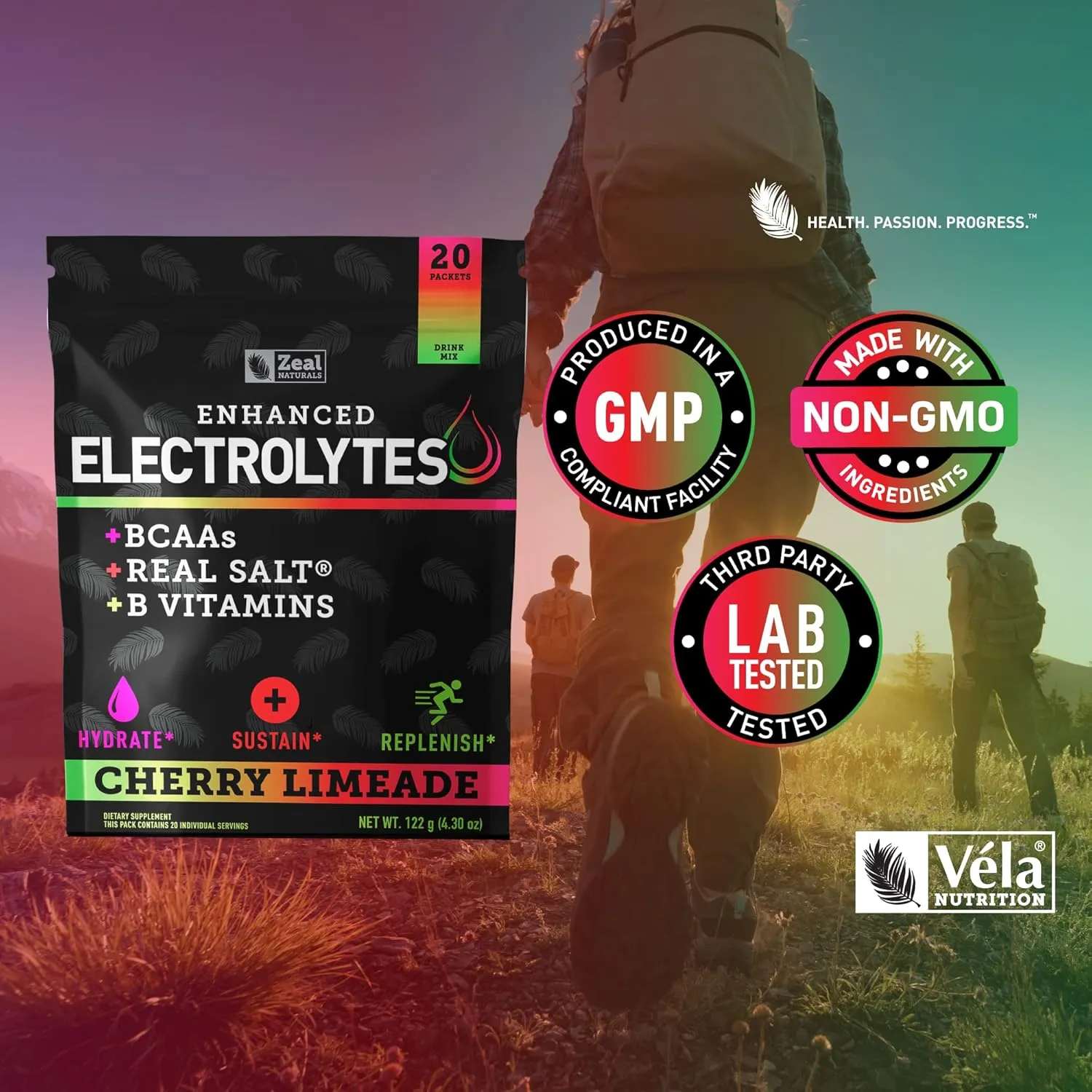 Enhanced Electrolyte Powder Stick Packs (Cherry Limeade | 20 Packets) w 0 Sugar  BCAAs  B-Vitamins Electrolyte Supplement w Potassium Zinc & Magnesium for Hydration - Keto Electrolytes