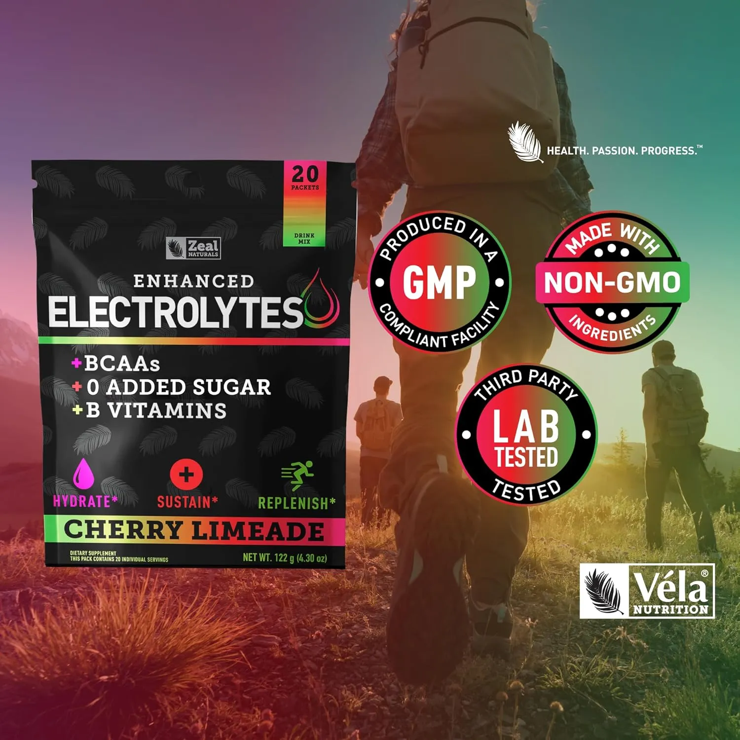 Enhanced Electrolyte Powder Stick Packs (Cherry Limeade | 20 Packets) w 0 Sugar  BCAAs  B-Vitamins Electrolyte Supplement w Potassium Zinc & Magnesium for Hydration - Keto Electrolytes