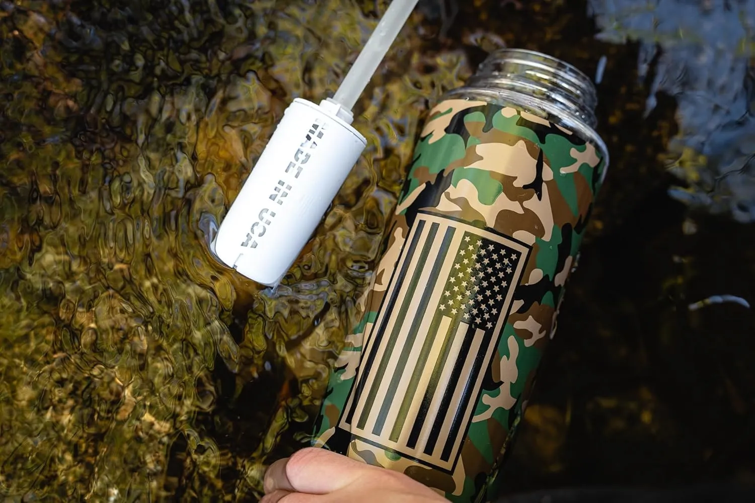 Epic Water Filters Nalgene OG Water Bottle with Filter, USA Made, BPA Free, Removes 99.99% Tap Water Contaminants, Forever Chemicals (Military Support, 48 Ounce)