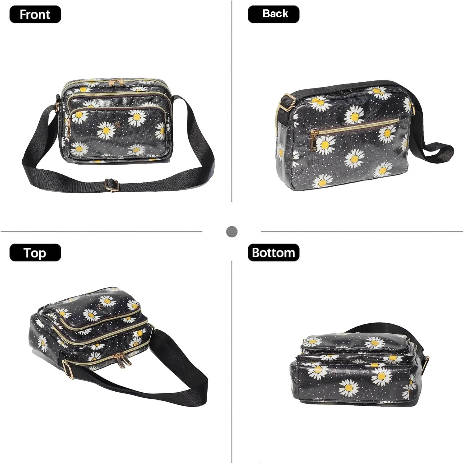 ESVAN Triple Zip Crossbody Bags for Women Fashion Ladies Purse Multi-Pocket Handbags Messenger Shoulder Bag