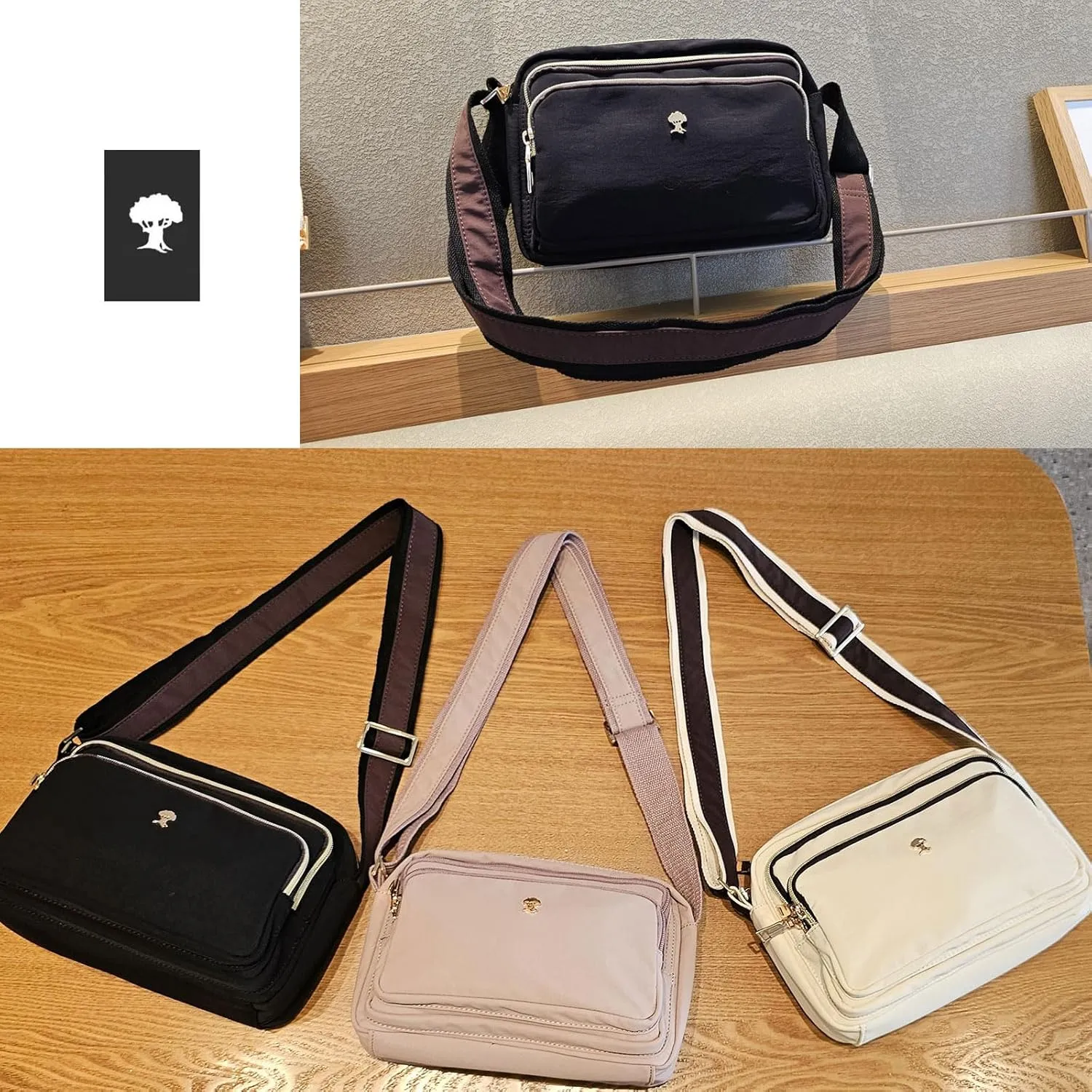 ESVAN Triple Zip Crossbody Bags for Women Fashion Ladies Purse Multi-Pocket Handbags Messenger Shoulder Bag