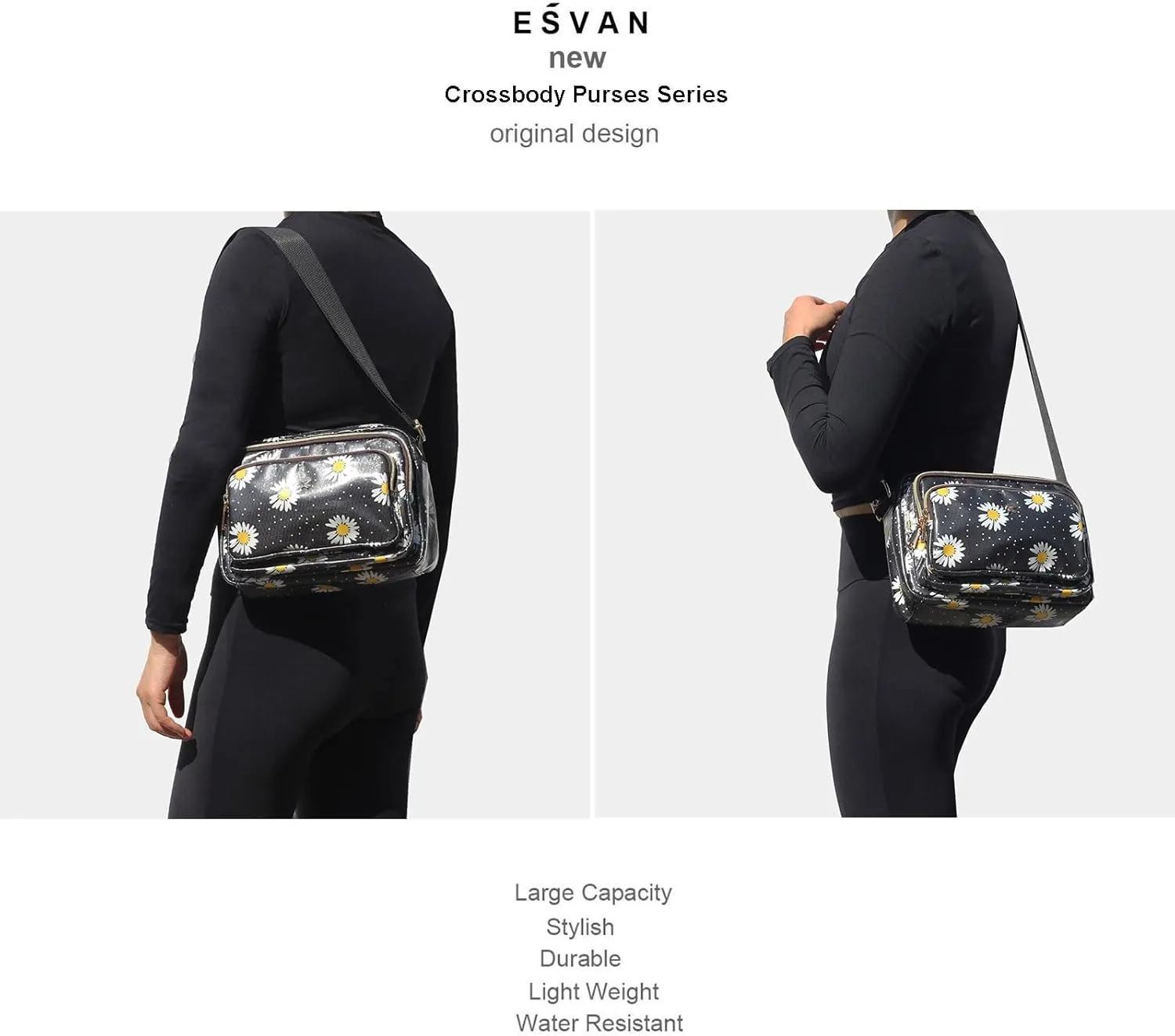 ESVAN Triple Zip Crossbody Bags for Women Fashion Ladies Purse Multi-Pocket Handbags Messenger Shoulder Bag
