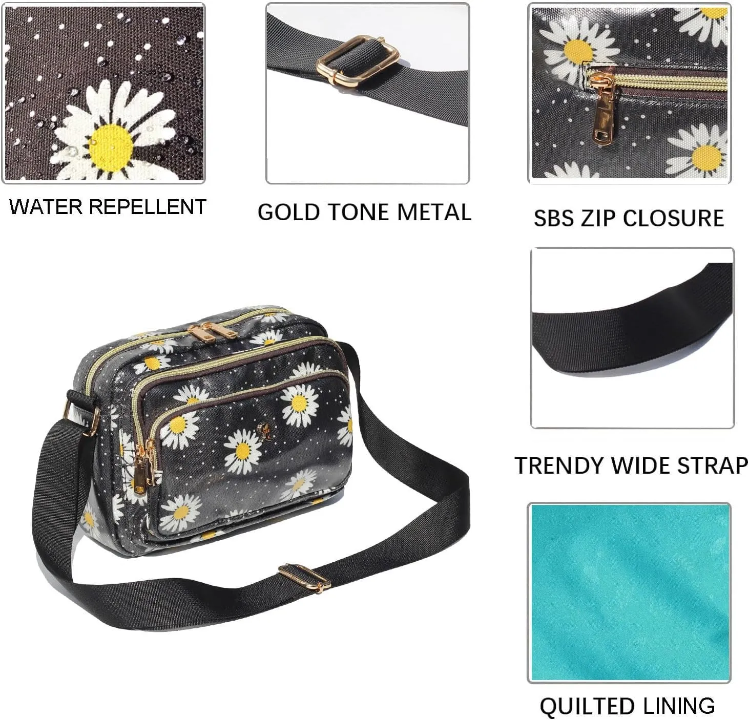 ESVAN Triple Zip Crossbody Bags for Women Fashion Ladies Purse Multi-Pocket Handbags Messenger Shoulder Bag