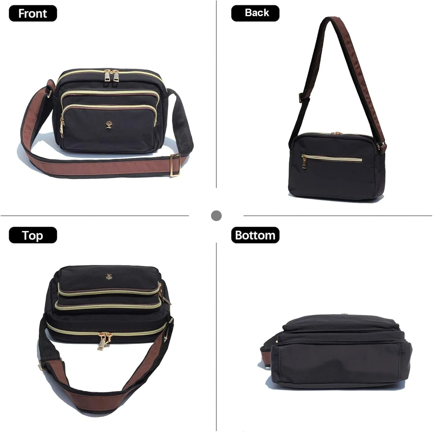 ESVAN Triple Zip Crossbody Bags for Women Fashion Ladies Purse Multi-Pocket Handbags Messenger Shoulder Bag
