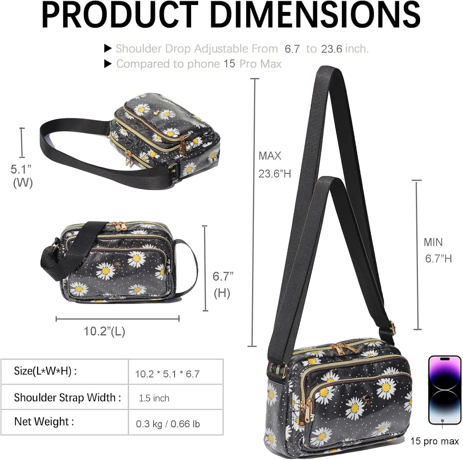 ESVAN Triple Zip Crossbody Bags for Women Fashion Ladies Purse Multi-Pocket Handbags Messenger Shoulder Bag