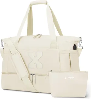 ETRONIK Personalized Initial Gym Bag, Travel Duffel Bag with USB Charging Port, Weekender Overnight Bag with Wet Pocket & Shoes Compartment, Great Gift for Women, Mom, Teachers, Friends (Letter X)