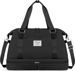 ETRONIK Weekender Bags for Women, Large Travel Bag with Shoes Compartment & Wet Pocket, Duffel Bag with Trolley Sleeve for Personal Item Travel, Overnight Carry on Bag, Black