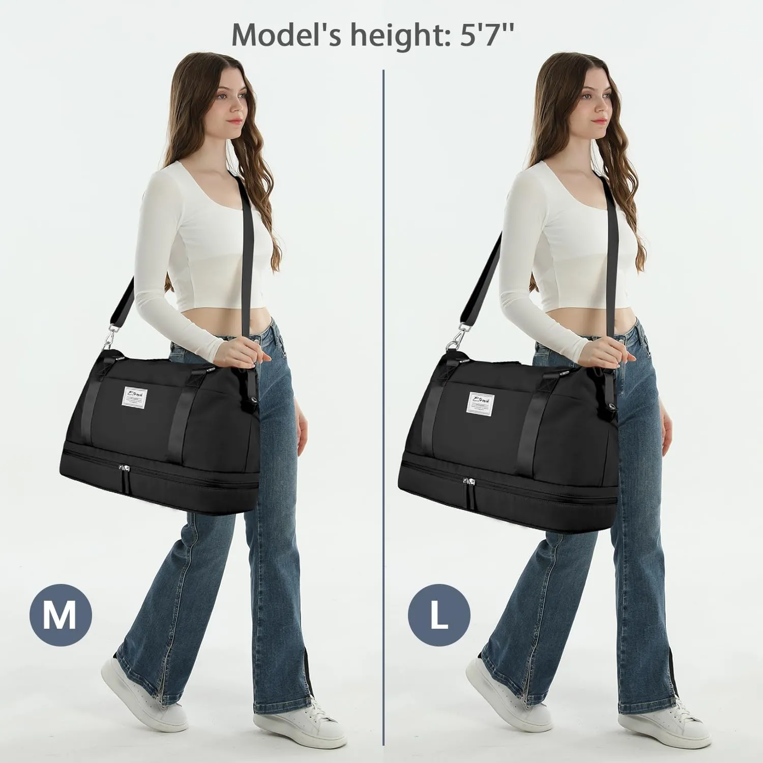 ETRONIK Weekender Bags for Women, Large Travel Bag with Shoes Compartment & Wet Pocket, Duffel Bag with Trolley Sleeve for Personal Item Travel, Overnight Carry on Bag, Black