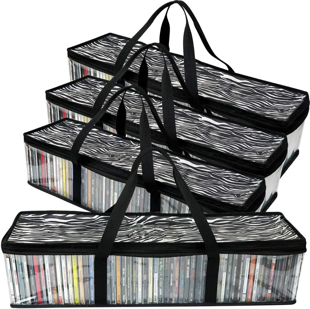 Evelots 4 Pack CD Storage Bags, Clear PVC Plastic-Holds 192 CDs With Cases Total-Strong Handles-Protects from Scratches/Dirt/Dust/Moisture