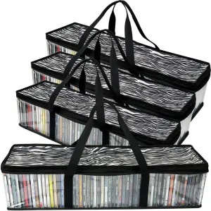 Evelots 4 Pack CD Storage Bags, Clear PVC Plastic-Holds 192 CDs With Cases Total-Strong Handles-Protects from Scratches/Dirt/Dust/Moisture