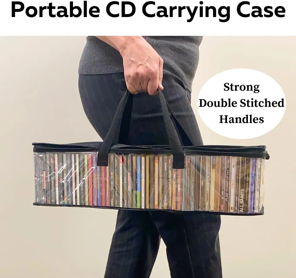Evelots CD Storage Bags (4 Pack) Clear PVC Plastic Media Carrying Case with Zipper - Holds 200 CDs Total - Strong Handles - Protects CDs, Video Games, Music from Dirt & Moisture