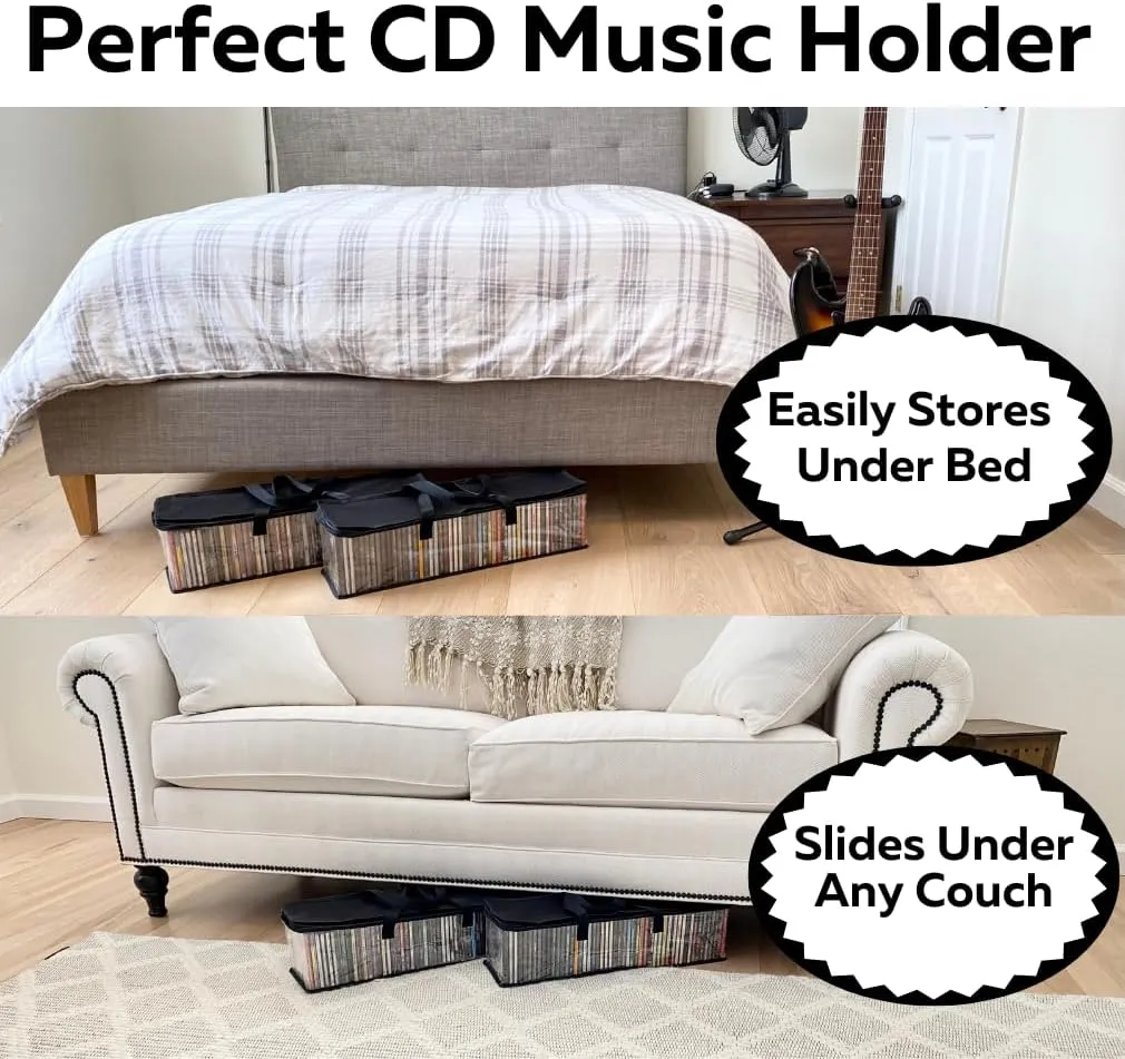 Evelots CD Storage Bags (4 Pack) Clear PVC Plastic Media Carrying Case with Zipper - Holds 200 CDs Total - Strong Handles - Protects CDs, Video Games, Music from Dirt & Moisture