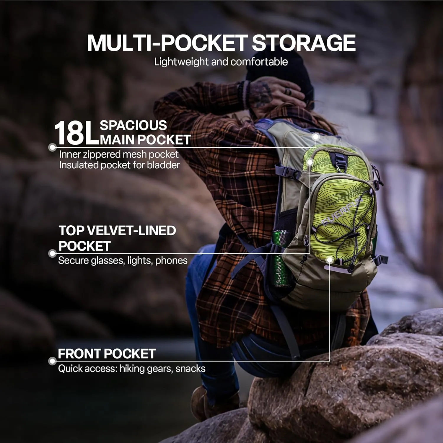 Everfun Hydration Backpack 18L with Water Bladder 2L/3L Hiking Water Backpack Women Men Hydration Pack Insulated Lightweight Day Hydropack with Storage for Hiking, Biking, Running, Festival