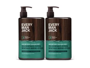 Every Man Jack Mens Sea Minerals   Citron Hand & Body Lotion for All Skin Types - Dermatologist Tested & Hypoallergenic - Nourish Skin with Lightweight Fast Absorbing Lotion - 13.5oz 2 Bottles