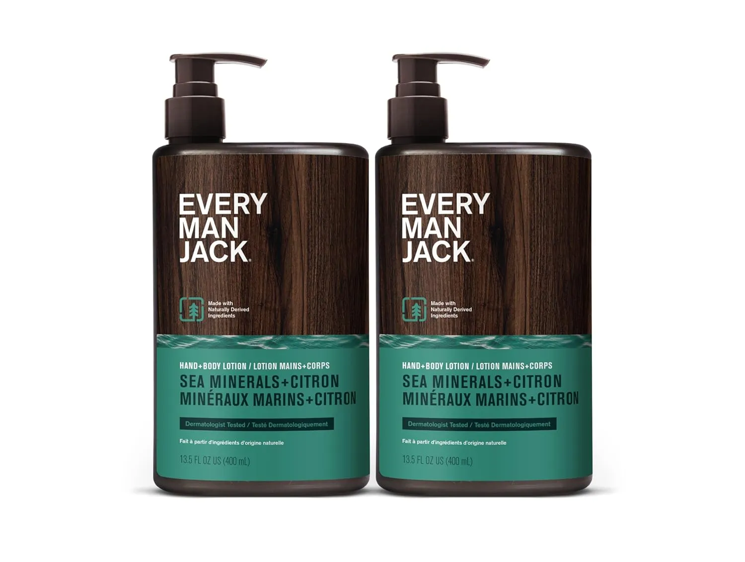 Every Man Jack Mens Sea Minerals   Citron Hand & Body Lotion for All Skin Types - Dermatologist Tested & Hypoallergenic - Nourish Skin with Lightweight Fast Absorbing Lotion - 13.5oz 2 Bottles