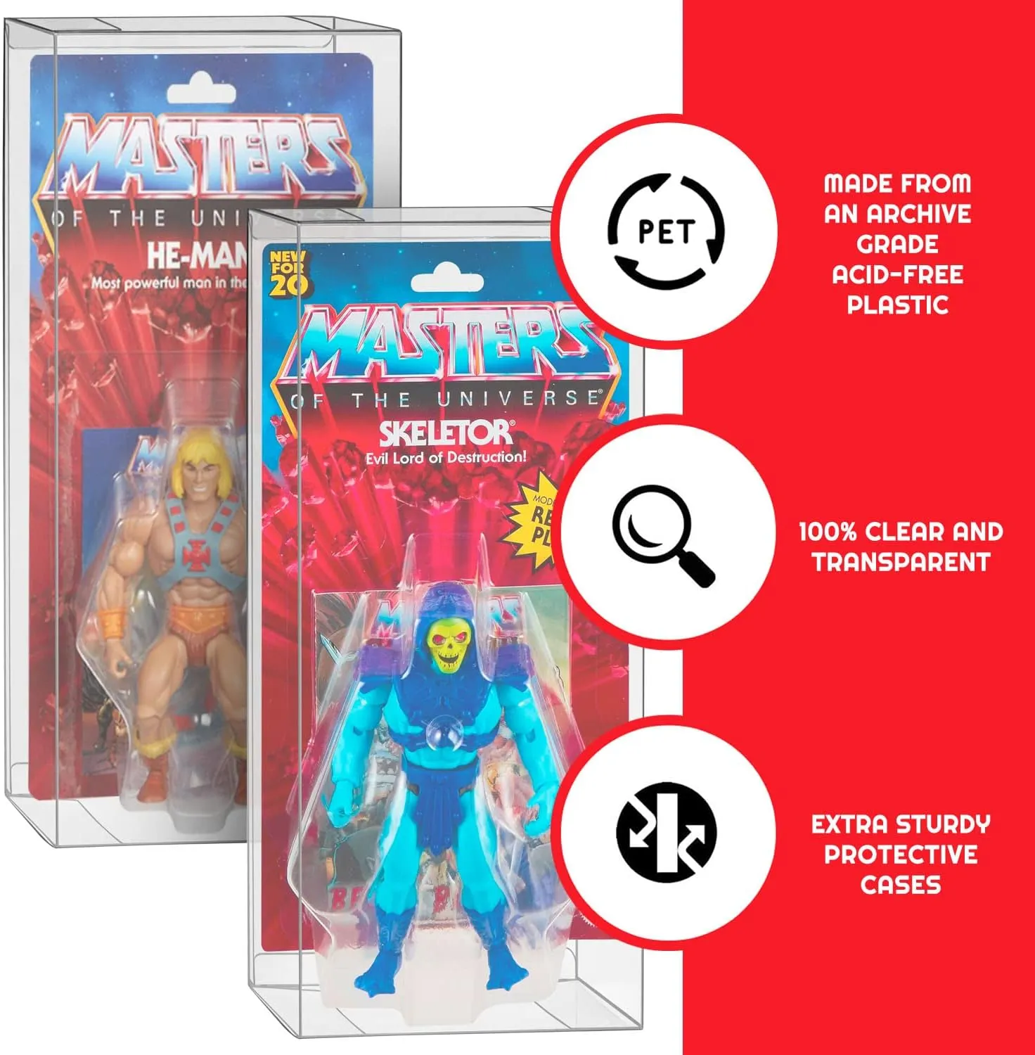 EVORETRO Action Figure Display Case Compatible with Masters of The Universe (Motu) Origins Carded 5.5 inch Action Figure, Thick Sturdy Acid-Free Clear PET Protector, Will Last a Lifetime 10 Pack