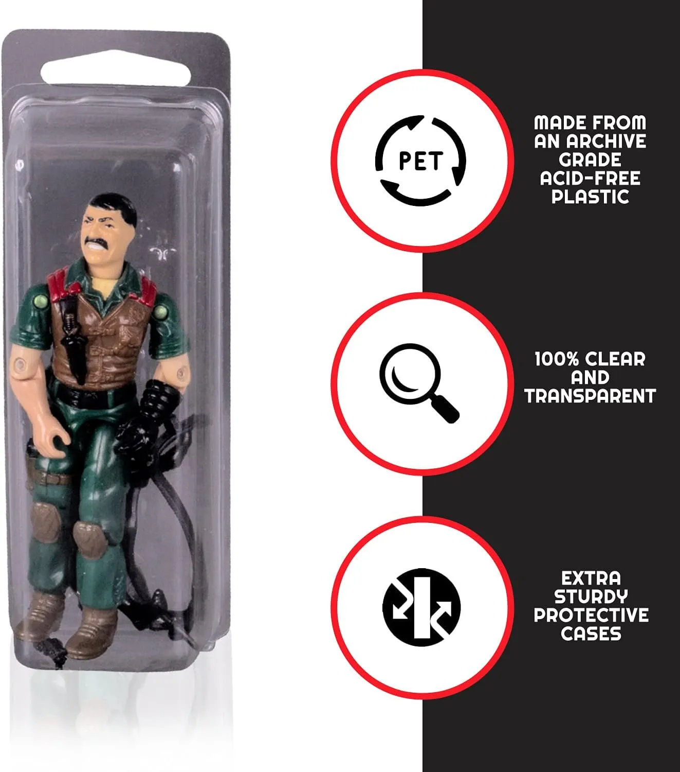 EVORETRO Loose Action Figure Display Case [50-Pack] Retro Plastic Blister Protective Case for 3.75 in Star Wars, Motu, Marvel, GI Joe Toy Figures, Scratch Resistant, Archive Grade, UV Resistant