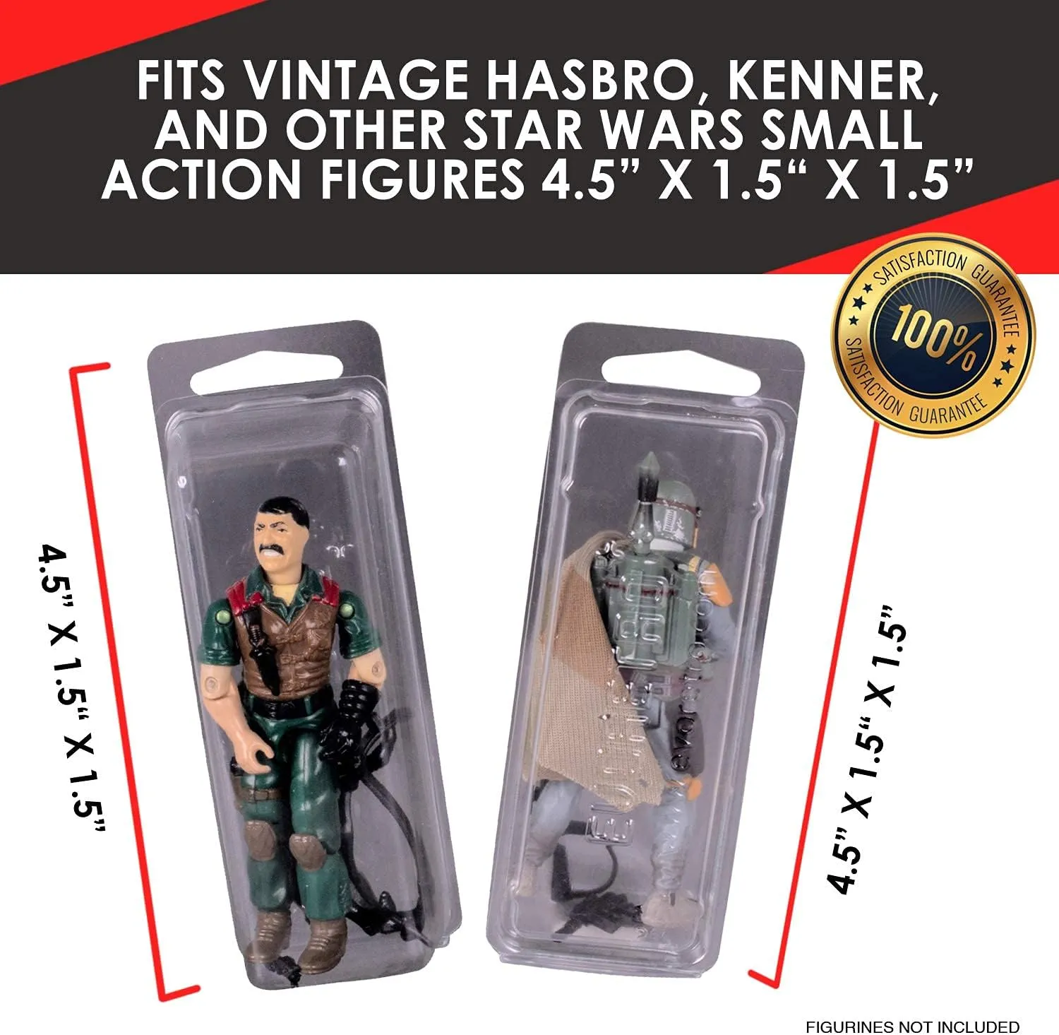 EVORETRO Loose Action Figure Display Case [50-Pack] Retro Plastic Blister Protective Case for 3.75 in Star Wars, Motu, Marvel, GI Joe Toy Figures, Scratch Resistant, Archive Grade, UV Resistant