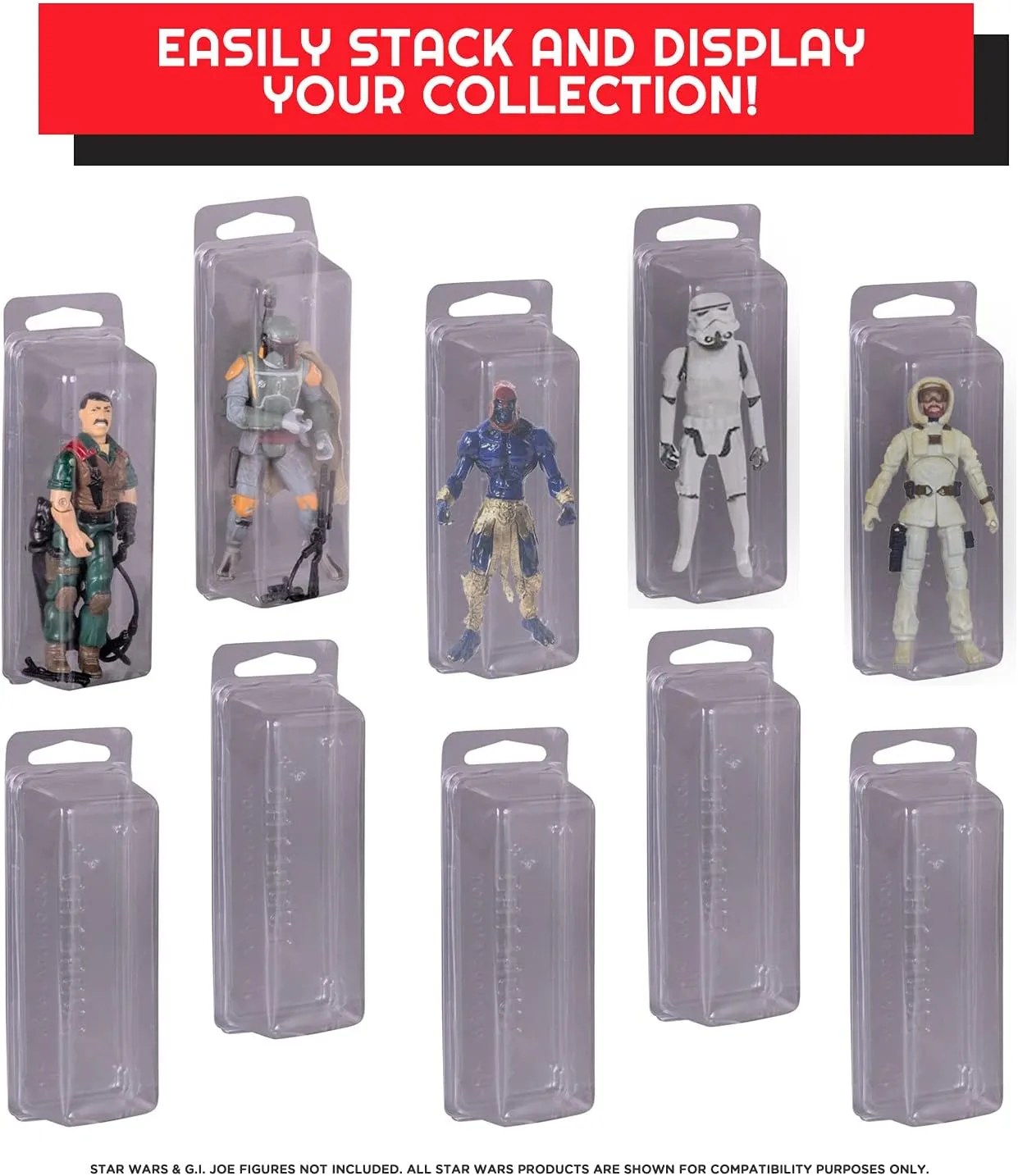EVORETRO Loose Action Figure Display Case [50-Pack] Retro Plastic Blister Protective Case for 3.75 in Star Wars, Motu, Marvel, GI Joe Toy Figures, Scratch Resistant, Archive Grade, UV Resistant