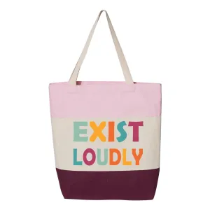 Exist Loudly Tote Bag, Fundamental Rights, Women's Gift Tote Bag, Empowerment Gift, (Tri-Color Tote Bag 11L 15"L x 15"H x 3"D 100% cotton. 20" self-fabric handle. 9" handle drop.)