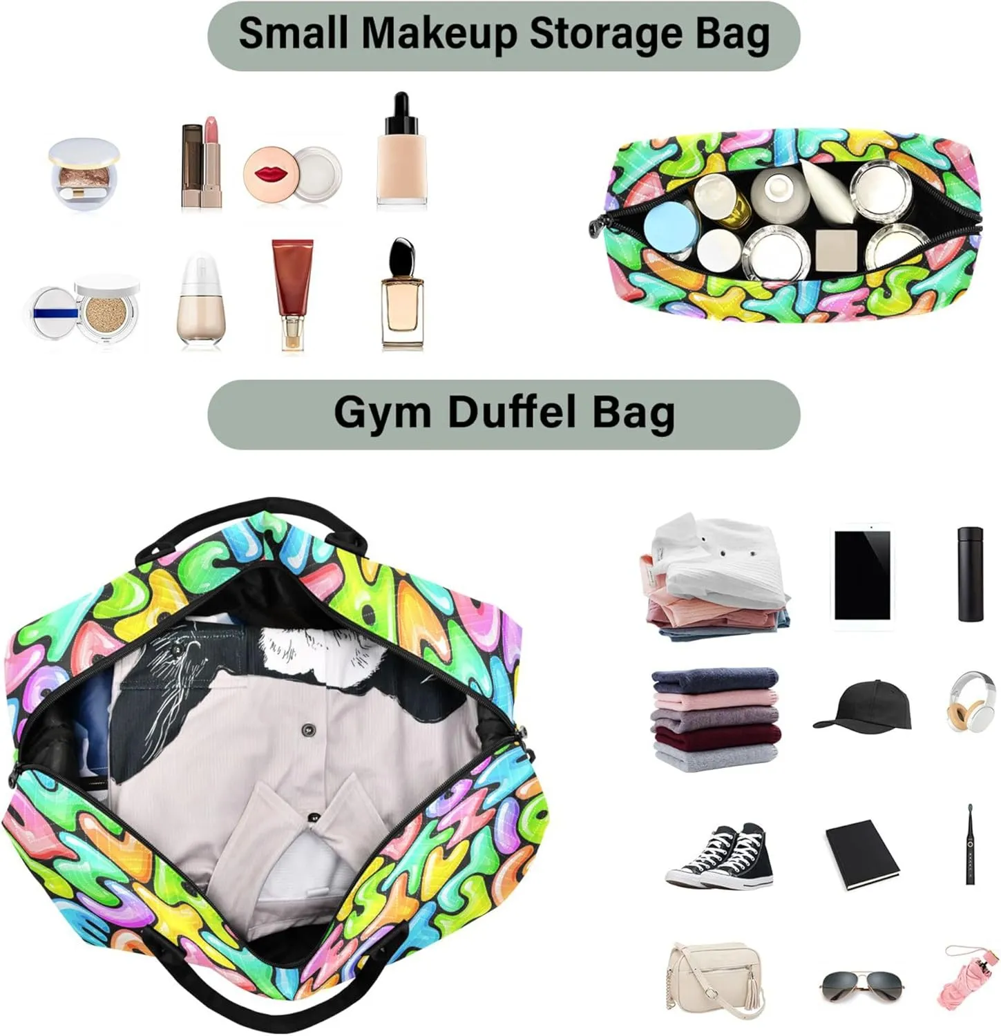 Exnundod Women Weekender Bags Jelly Rainbow Alphabet Travel Duffel Bags Carry On Overnight Bag Cartoon Large Hospital Tote Luggage