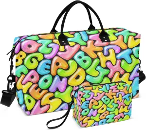 Exnundod Women Weekender Bags Jelly Rainbow Alphabet Travel Duffel Bags Carry On Overnight Bag Cartoon Large Hospital Tote Luggage