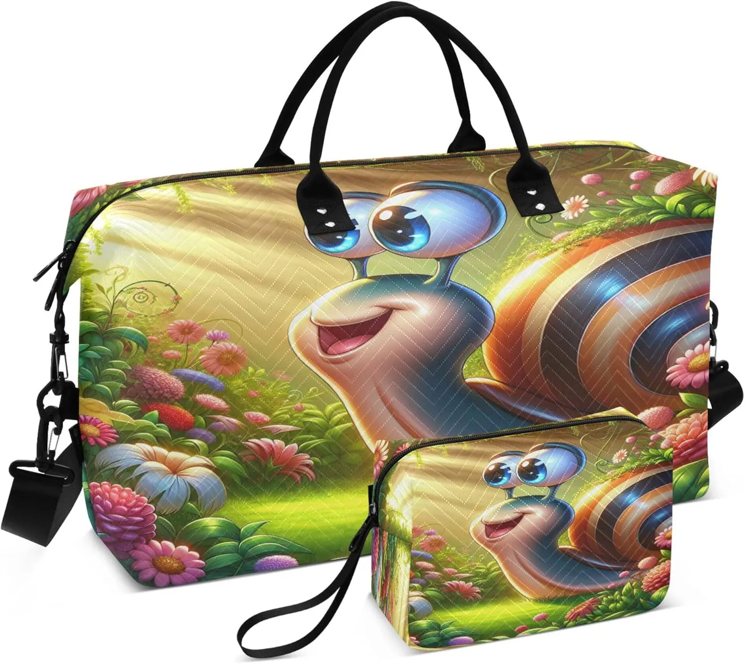 Exnundod Women Weekender Bags Vivid Flowers Cute Snail Gym Bags Carry On Overnight Duffle Large Duffle Tote Hospital Bag for Business Trip, Yoga