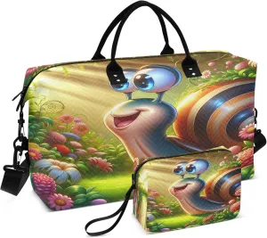 Exnundod Women Weekender Bags Vivid Flowers Cute Snail Gym Bags Carry On Overnight Duffle Large Duffle Tote Hospital Bag for Business Trip, Yoga