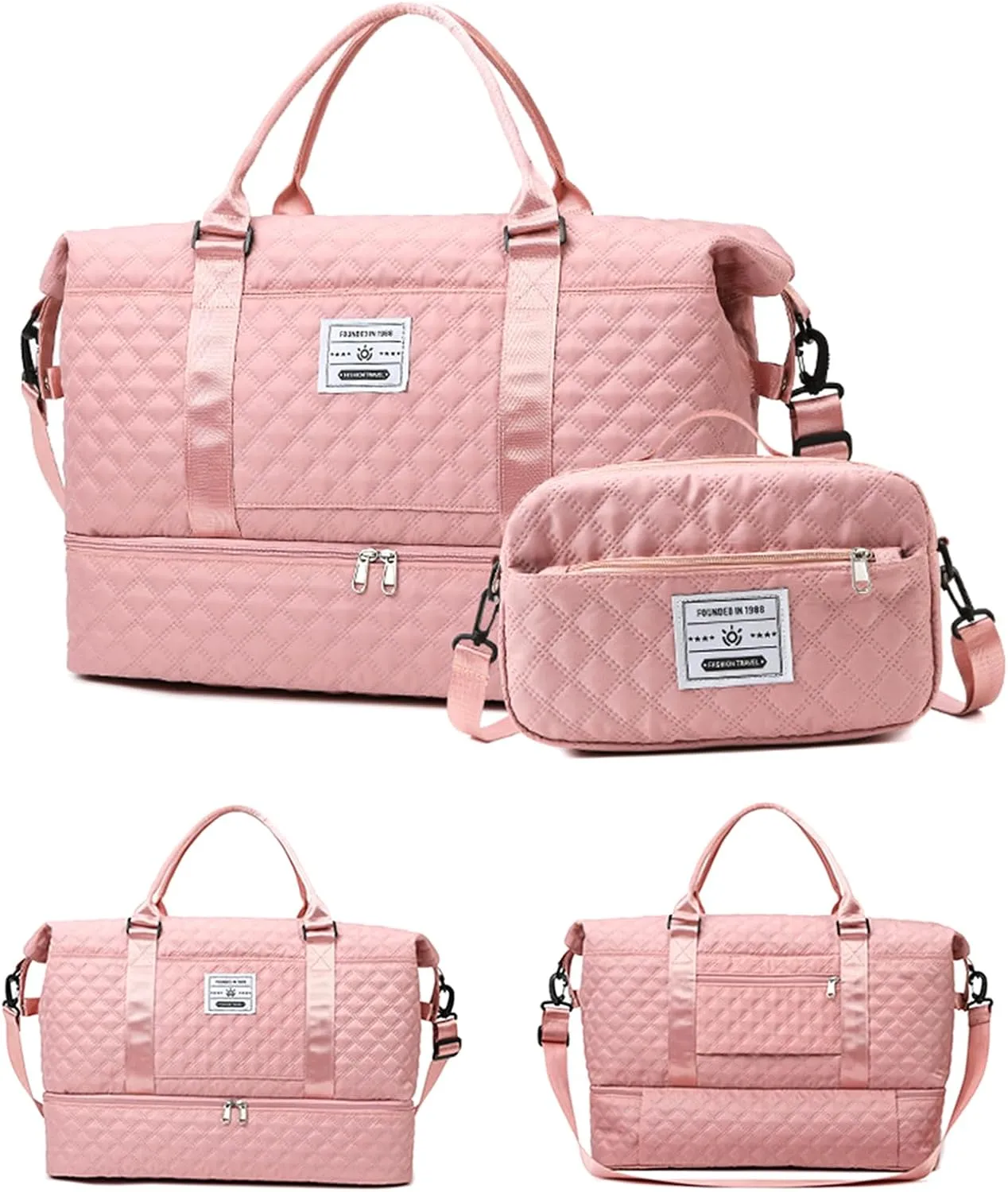 Expandable Weekender Bag for Women - Waterproof Large Capacity Travel Duffle with Multi-Compartment Organizer, Weekend Trips & Business Travel (pink)