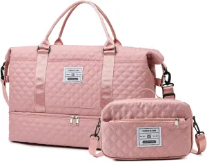 Expandable Weekender Bag for Women - Waterproof Large Capacity Travel Duffle with Multi-Compartment Organizer, Weekend Trips & Business Travel (pink)