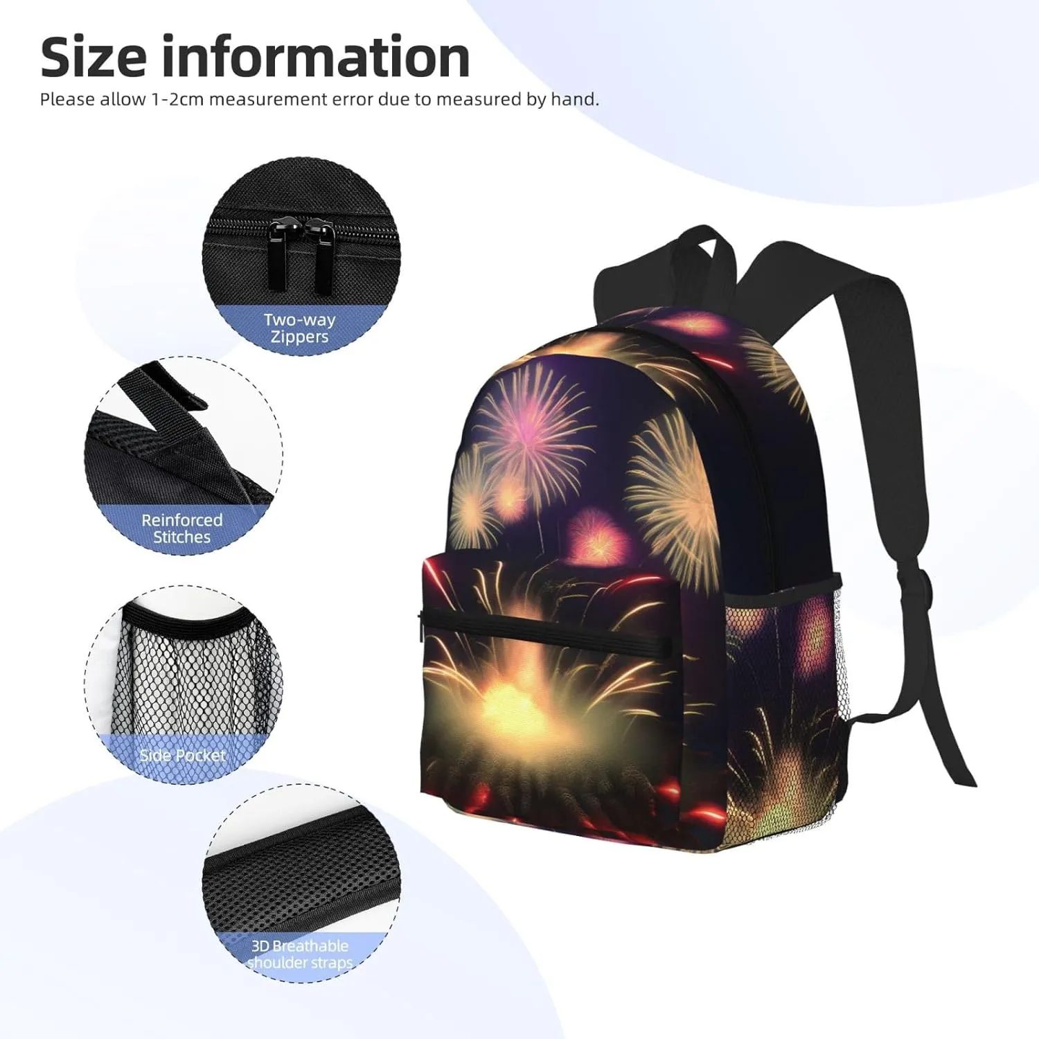 Explosion Fireworks 3d Print Comfortable Backpack,Your Essential Casual Travel Bag For Outdoor Adventures