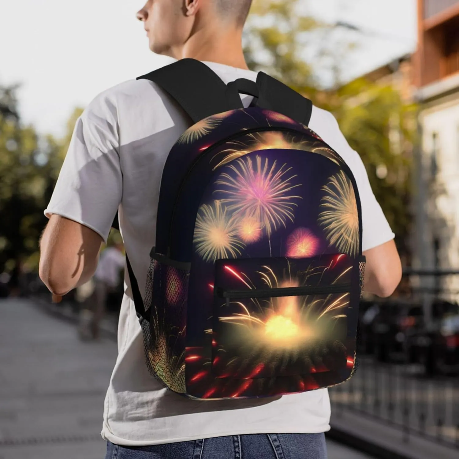 Explosion Fireworks 3d Print Comfortable Backpack,Your Essential Casual Travel Bag For Outdoor Adventures