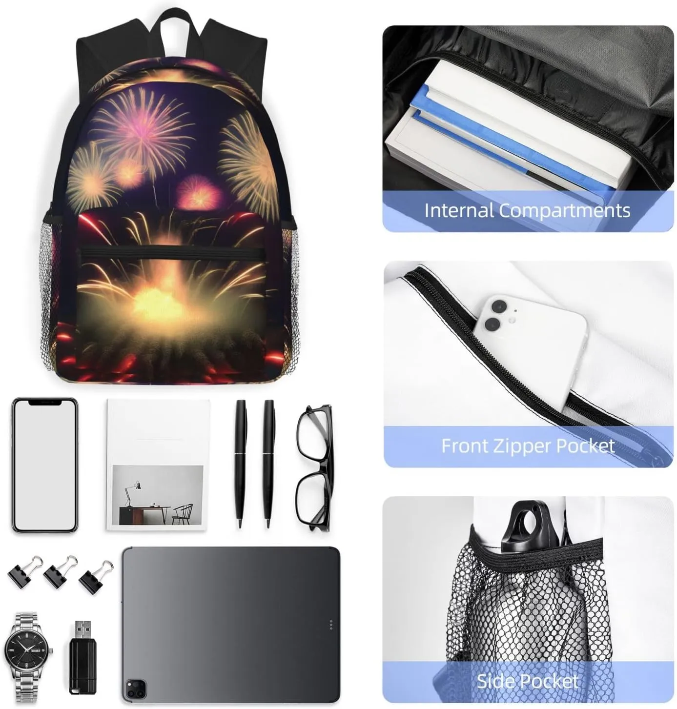 Explosion Fireworks 3d Print Comfortable Backpack,Your Essential Casual Travel Bag For Outdoor Adventures