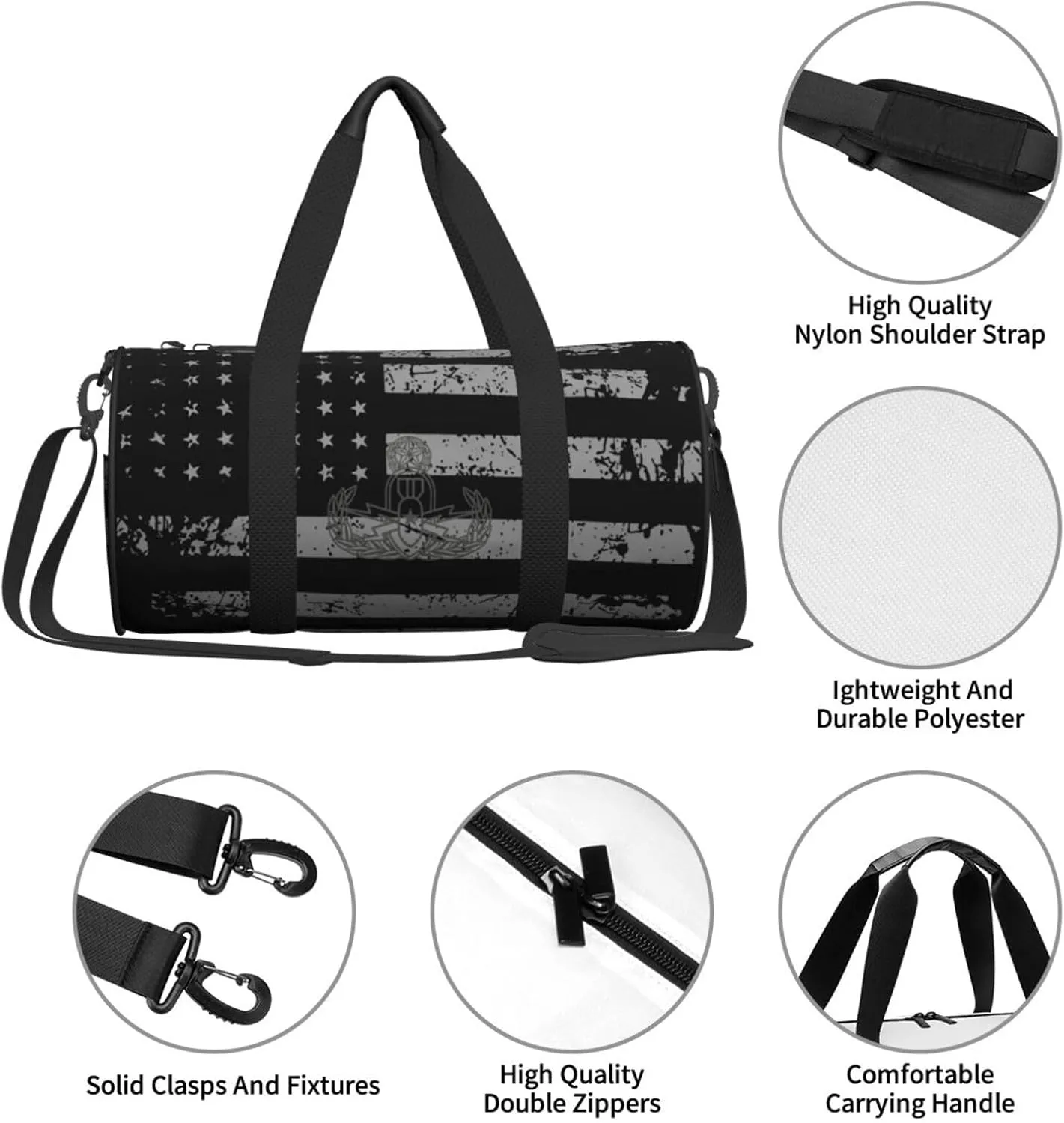 Explosive Ordnance Disposal Eod Travel Luggage Duffel Bag Sports Rolling Foldable Duffel Bag, Black