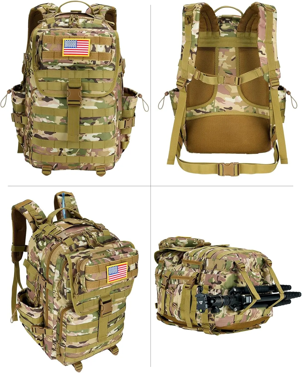 EZshoot Tactical Backpack, 45L Heavy Duty Military Backpack for Men, Army Molle 3 Days Assault Pack Bug Out Bag, Large Military Gear Travel Hiking Camping Sports Rucksack with Bottle Holder, CP