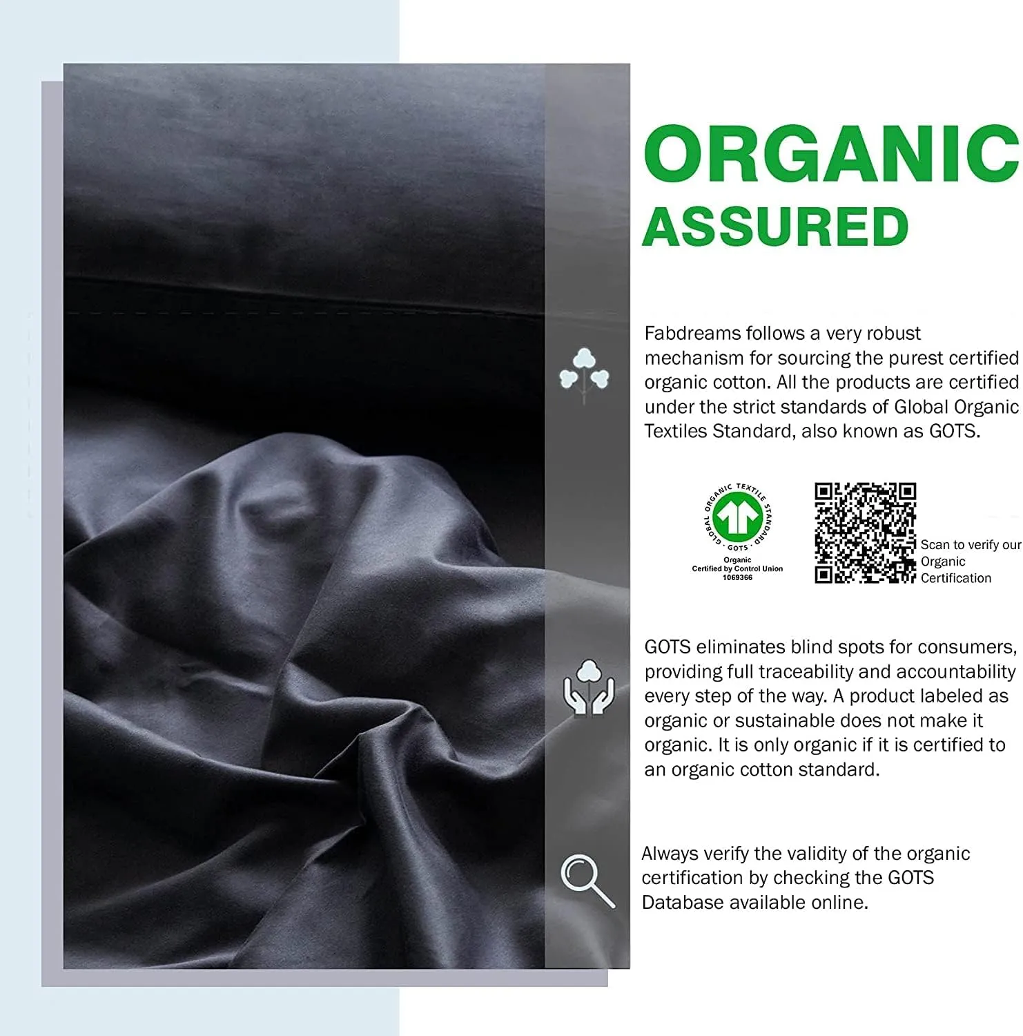 Fabdreams 100% Organic Cotton Standard Queen Pillowcases| 400 Thread Count | Luxury Hotel Collection | GOTS Certified Long Staple Cotton| Smoother Than Egyptian Cotton|Set of 2-20" x 30"|Dark Gray