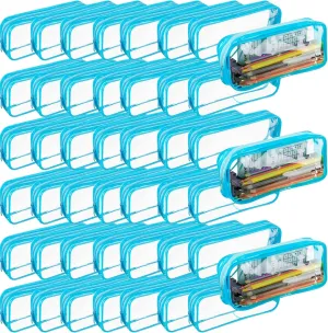 Fainne 50 Pcs Clear Pencil Pouch bulk Clear Pencil Case PVC Waterproof Travel Toiletry Makeup Bags with Zipper for Office Stationery(Blue)