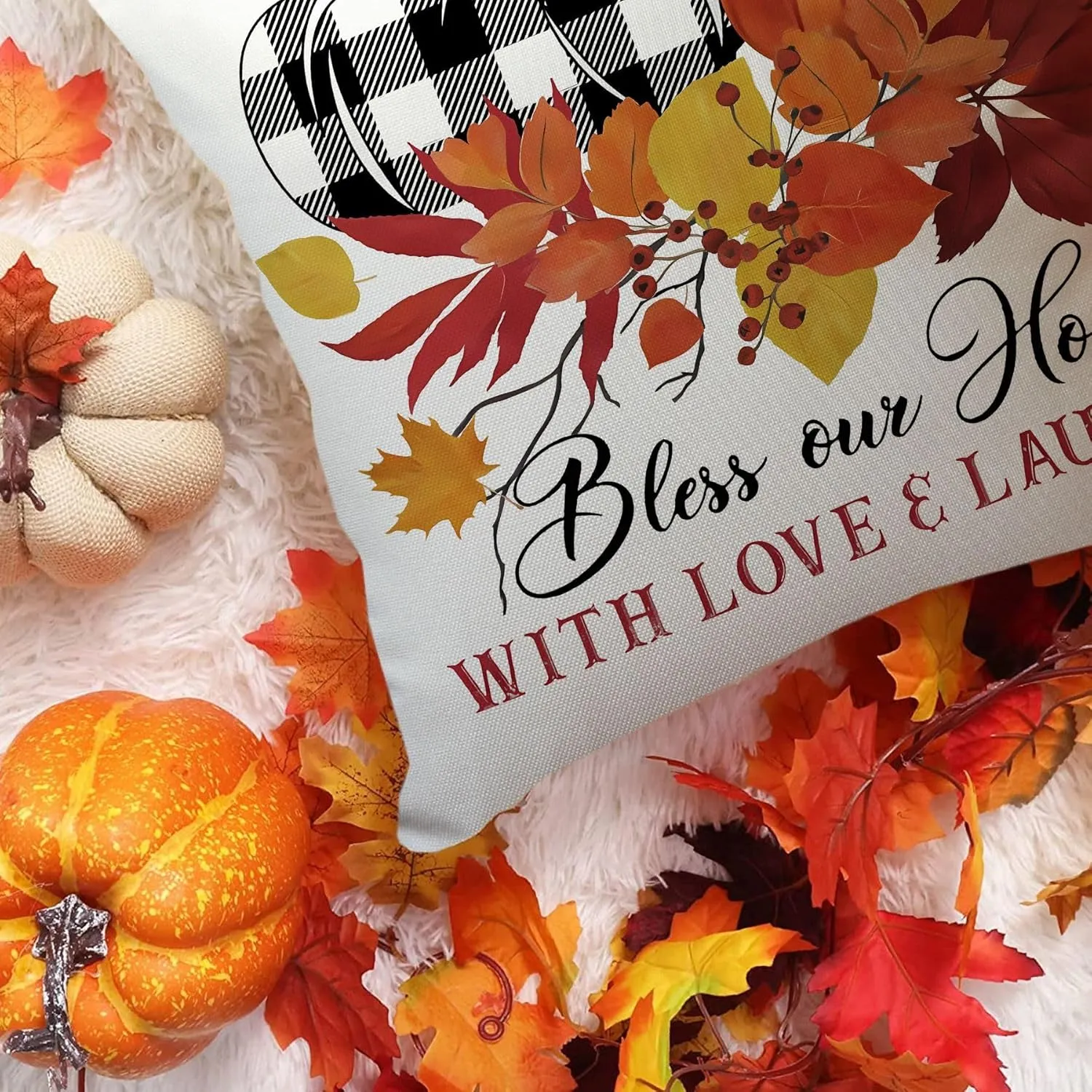 Fall Pillow Covers 20x20 Set of 4 for Fall Decor Farmhouse Thanksgiving Buffalo Check Plaid Gnomes Pumpkin Outdoor Fall Pillows Decorative Throw Pillows Autumn Cushion Cases for Couch